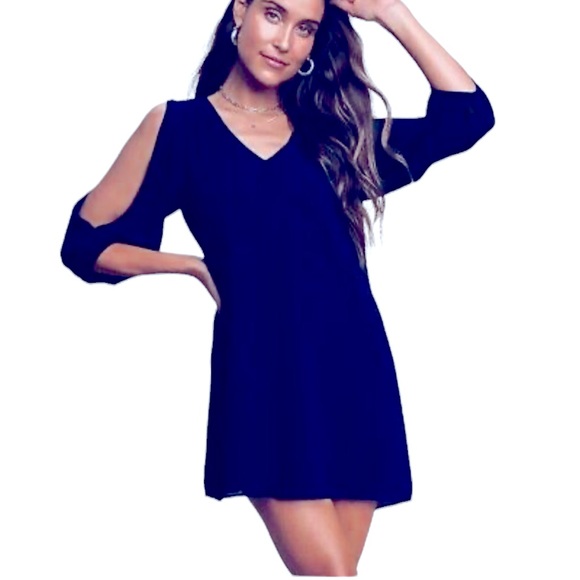 NWT Lulus/Lulu’s Shifting Dears Navy Long Sleeve Shift Dress Chiffon Shell Sz XS - Picture 5 of 16